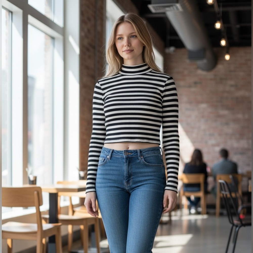 Aerie Black and White Ribbed Crop Top